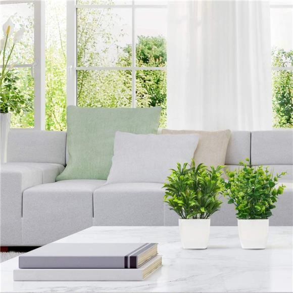 2pcs Small Fake Plants in White Planters Artificial Plants for Home Decor Indoor - Picture 4 of 6